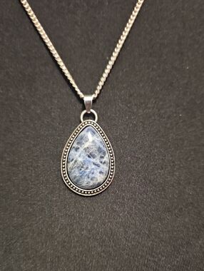 Silver Teardrop Blue Sodalite Pendant Necklace